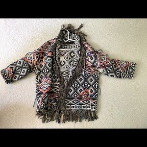 NWOT Zara BoHo Tribal Geometric Fringe Cardigan